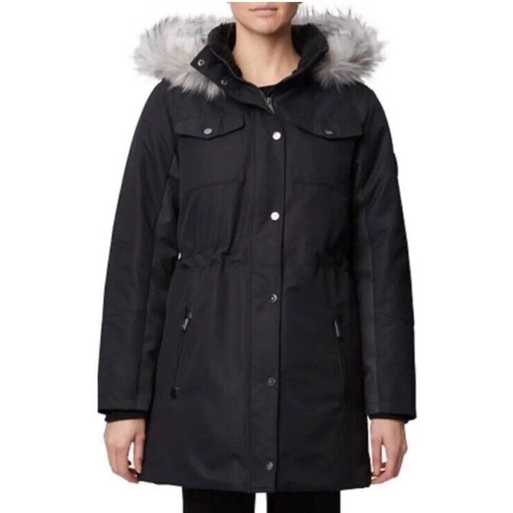 RAINFOREST Oxford Nylon Faux Fur Hooded Thermoluxe Anorak Jacket Womens S NEW